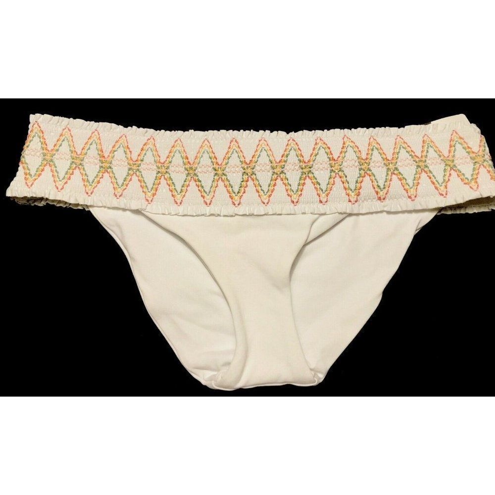 Isabella Rose Crystal Cove Embroidered Smocked Hipster Bikini Bottom Sz M NEW